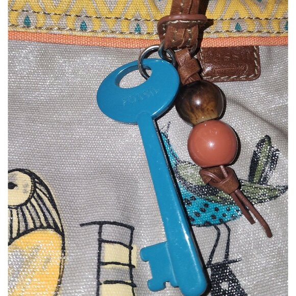 Fossil Coated Canvas Key-Per Bird Shoulder Bag Brown Canvas Handles W/Fossil Key - Picture 10 of 12
